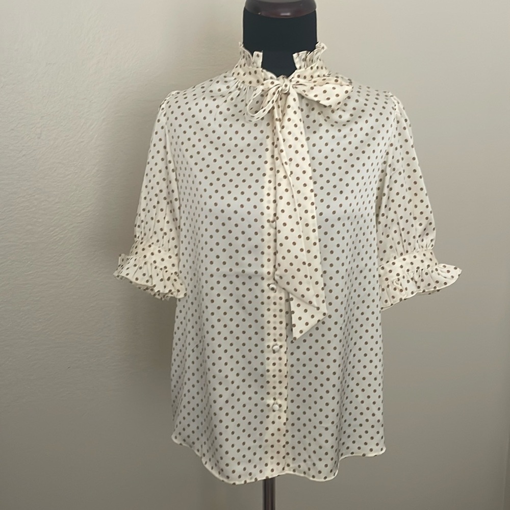 NEW Maison d’ Amelie PARIS Trendy Polka Dot Blouse Button down Shirt Top